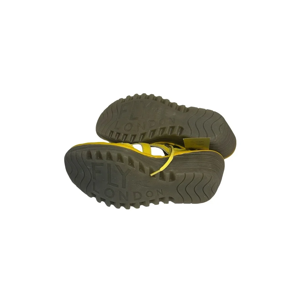 Fly London Yasi Yellow Leather Lace Up Wedge Sandals Womens 37 P500749001